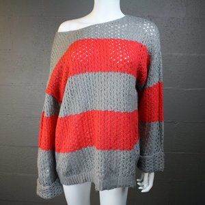 Open Knit Sweater XL reddish Orange Gray Long Sleeves Spring